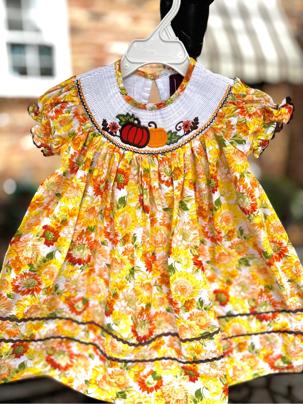 Girls Lil Cactus Fall Sunflower/Pumpkin Smocked Dress, 12-24M - Picture 4 of 10